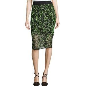 Milly Black and Green Lace Pencil Skirt